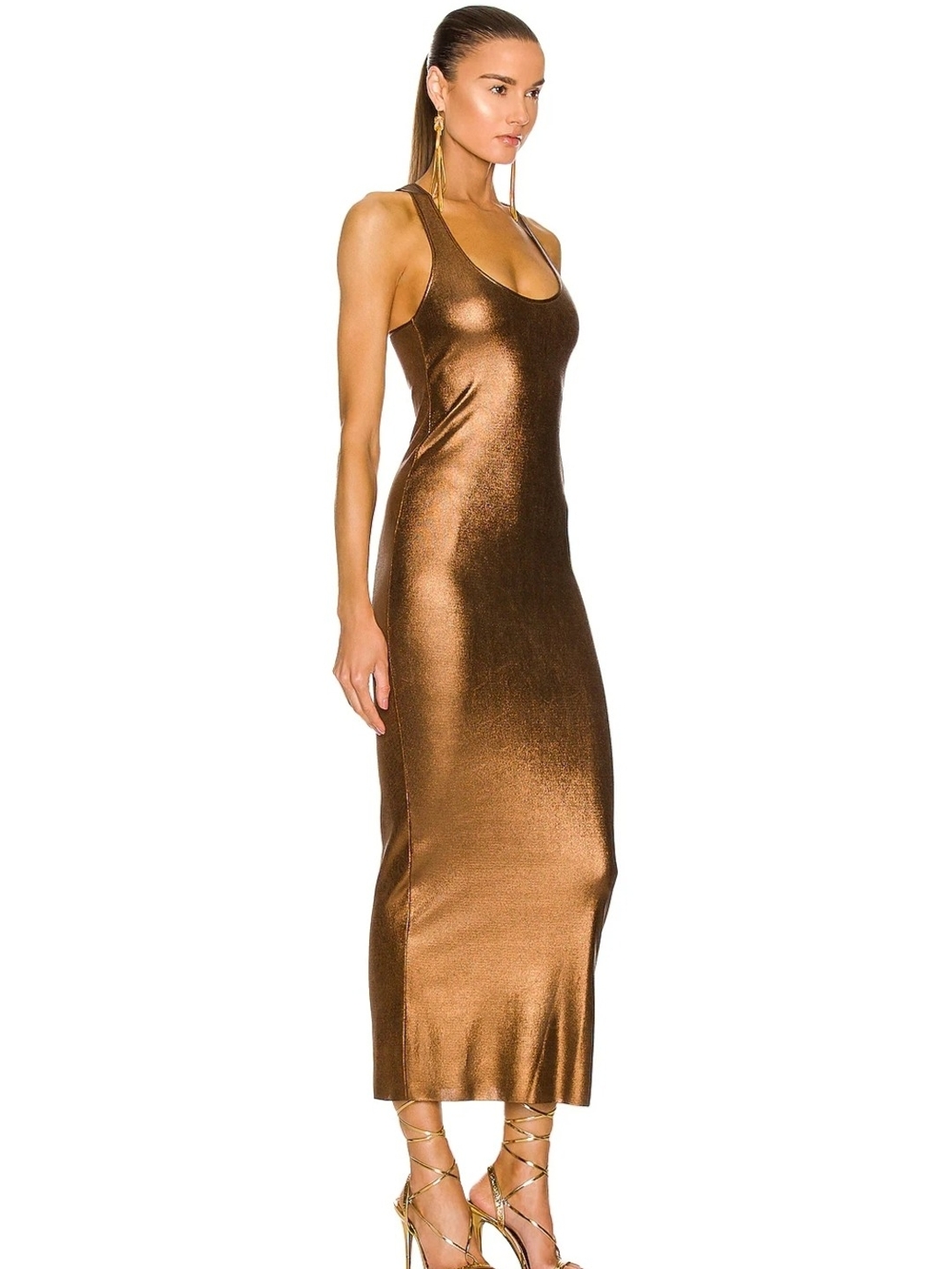 TOM FORD Glossy Racerback Midi Dress In Bronze Sm NWT - Picture 2 of 12